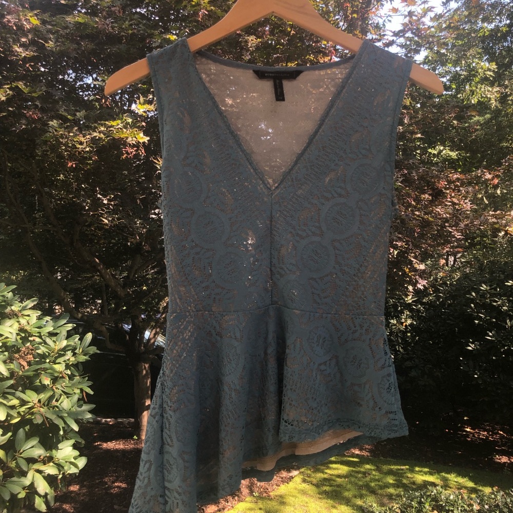 Light Blue and Tan Lacey Tank